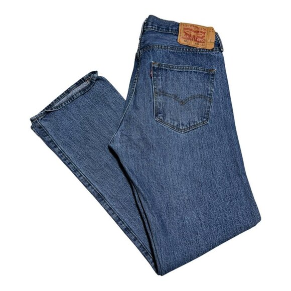 Levi’s 501 Button Fly Straight Leg Blue Cotton‎ Jeans Men’s 36x34 (Fits 35x33) - Picture 1 of 11